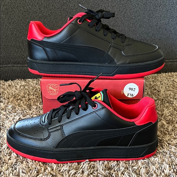 Puma Ferrari Caven 2.0 Bred Black Red Shoes - Picture 1 of 12